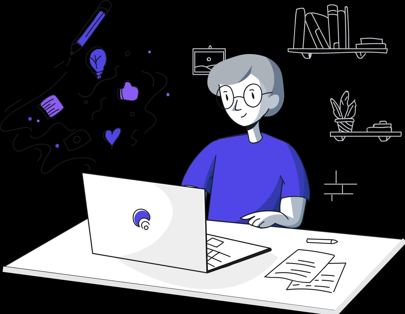 Man working on laptop illustration